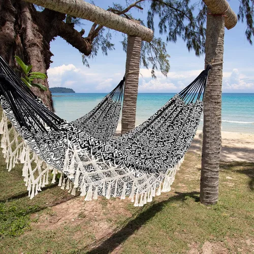 Vista 4 de Hamaca portátil con borla, 2 personas, hamacas brasileñas de árbol con bolsa de transporte para dormitorio, jardín, patio trasero, patio, exterior e