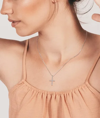 Vista 2 de YL Collar de cruz de mujer de plata de ley 925 con colgante de crucifijo de halo de gemas