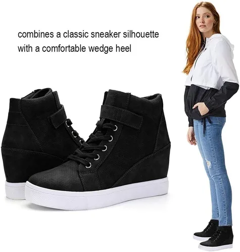 Vista 3 de Athlefit - Tenis de mujer con agujetas y cuña Alta moda, Botines al tobillo