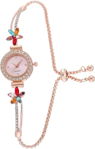 Vista 12 de ADSBIAOYE Reloj de pulsera floral simple de moda para mujer, reloj de lujo ligero de cuarzo con diamantes Dorado