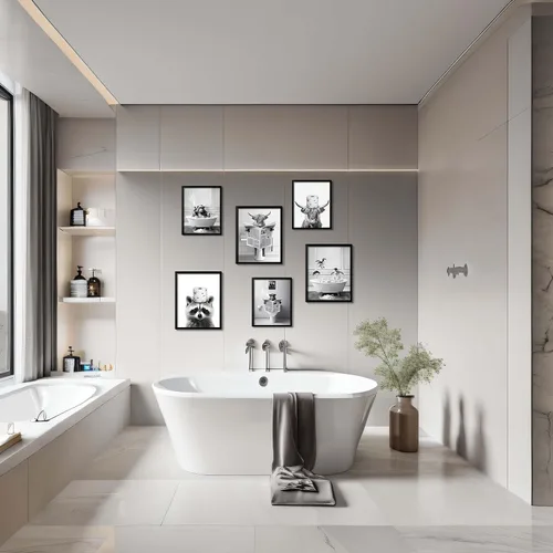 Vista 5 de Arte de pared enmarcado para decoración de baño, chimpancé en la bañera, arte de pared en blanco y negro, divertidos letreros de decoración de pared