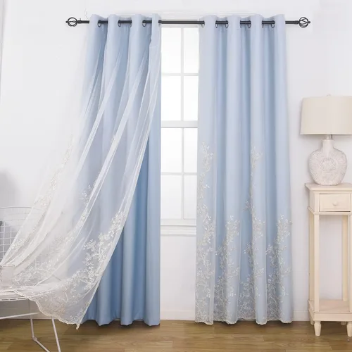 Vista 15 de GYROHOME Cortinas de doble capa con tul blanco bordado traslúcido, mezcla y combina cortinas de oscurecimiento de la habitación, cortinas con Beige