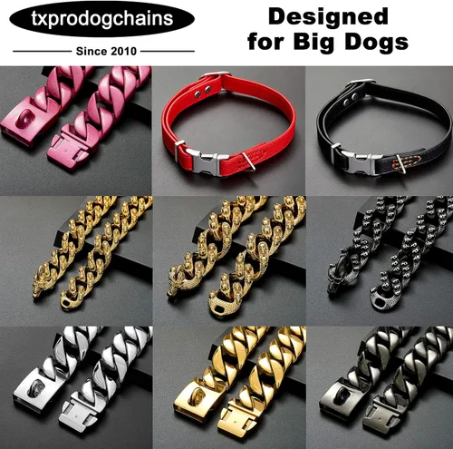 Vista 6 de txprodogchains - Correa grande a prueba de mordidas para perros grandes, correa de cadena dorada de 1.28 pulgadas de grosor con mango acolchado