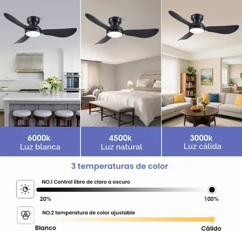 Vista 7 de Kviflon Ventiladores de techo de 46 pulgadas modernos con luces, ventilador de techo de montaje empotrado con control remoto/APP, 3 aspas curvas