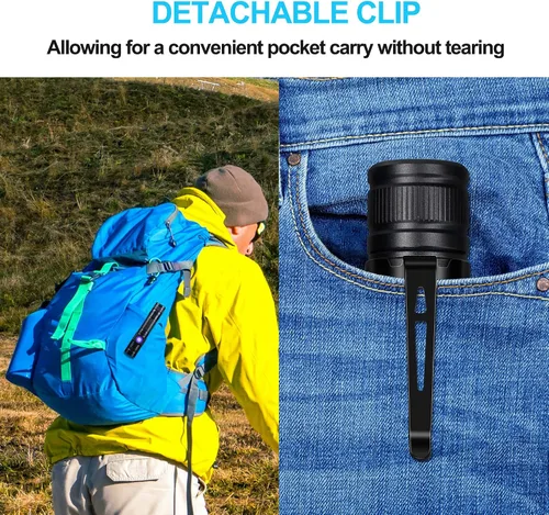 Vista 7 de DARKBEAM Linterna LED recargable USB de 2000 lúmenes altos, linternas de bolsillo pequeñas y brillantes, foco ajustable resistente al agua, luz