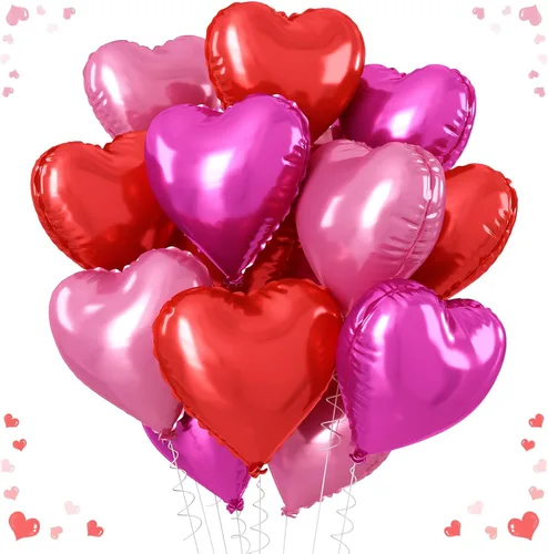 Vista 21 de Globos de corazón azul, dorado y blanco, 18 pulgadas, globos de papel de aluminio azul bebé y crema, 12 piezas, globos de helio en forma de corazón