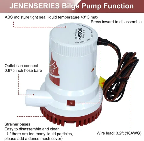 Vista 3 de Bomba de agua sumergible de sentina de 2000 GPH Bomba de agua de 12 V CC con interruptor de flotador adecuado para ferry, yate, sistema de drenaje