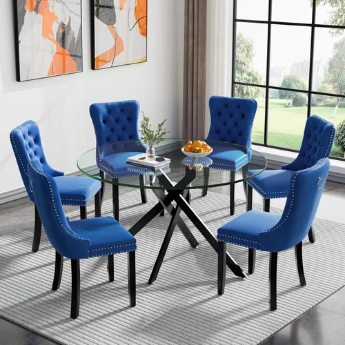 Vista 133 de Juego de mesa de comedor de cristal plateado moderno de 47 pulgadas para 2, juego de mesa de comedor de cocina redonda de 3 piezas con patas