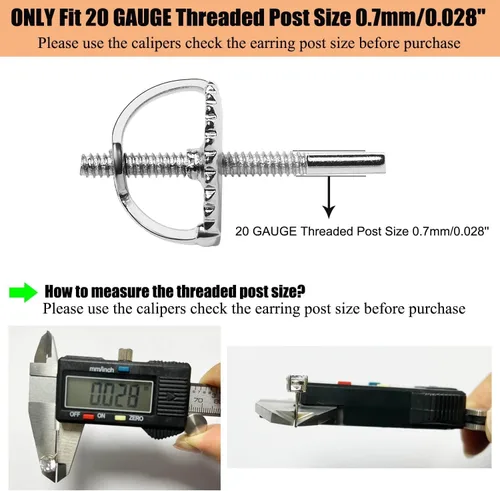 Vista 5 de DELECOE 2 pares de aretes de oro con tornillo para poste roscado de 0.032"/20 calibre, repuestos de aretes de plata de ley chapados en oro de 14