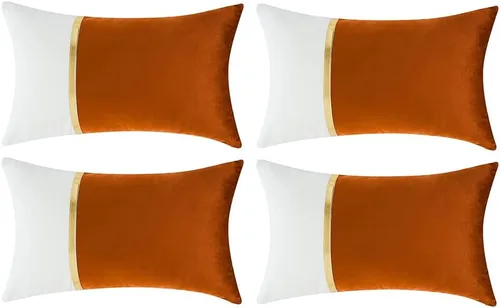 Vista 17 de Fancy Homi Paquete de 4 fundas de almohada decorativas para sala de estar, sofá cama, retazos de terciopelo con cuero dorado, decoración moderna