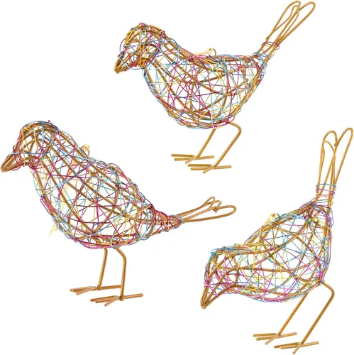 Vista 10 de Juego de Decoración de Granja de 3 Estatuas de Pájaros - Adorno Navideño - Figuras de Pájaros de Ratán Natural Tejidas a Mano para Decoración