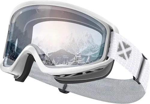 Vista 12 de MAXJULI Ski Goggles Snow Snowboard Goggles for Men Women Anti-Fog HD Lens M7 Marco negro+16.88% Vlt Blue Len