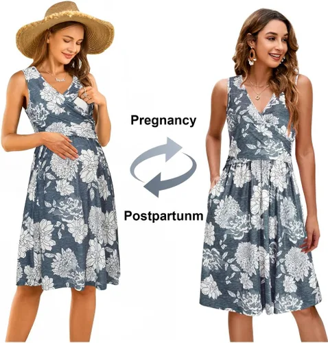 Vista 2 de OUGES Vestidos de maternidad con cuello en V para mujer, vestido de lactancia materna, baby shower