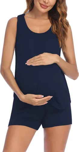 Vista 4 de Ekouaer - Conjunto de pijama maternal, diseño a rayas, para el hospital y el hogar