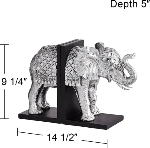 Vista 4 de Elefante 9 1/4" de alto plata extremos para libros - Dahlia Studios