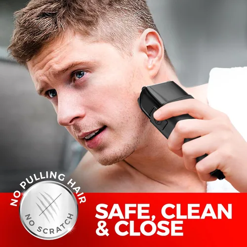 Vista 4 de Afeitadora de lámina de metal con tres cuchillas para hombres: doble lámina con recortadora - Afeitadoras faciales de barbero ideales para cabezas