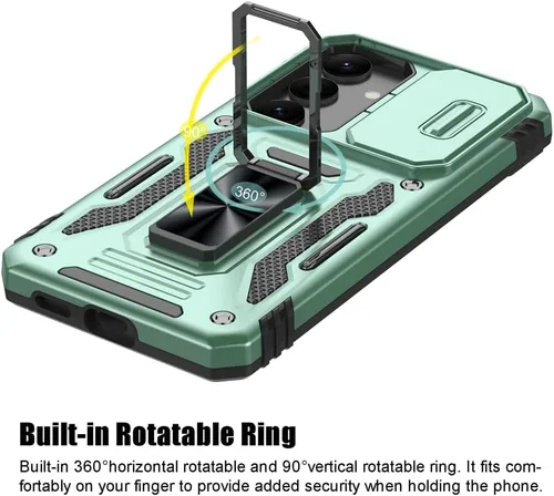 Vista 3 de Funda para Samsung Galaxy S24, a prueba de golpes, con cubierta deslizante para cámara y soporte de anillo giratorio + protector de pantalla