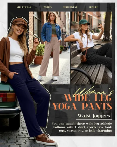 Vista 211 de Neer - Conjunto de 3 pantalones de yoga de pierna ancha para mujer - Pantalones deportivos cómodos, holgados, de cintura alta y casuales
