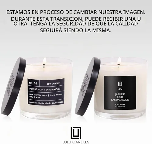 Vista 2 de Lulu Candles Jazmín, Oud y sándalo, vela perfumada en tarro de soja de lujo, vertida a mano en los Estados Unidos, altamente perfumada de larga