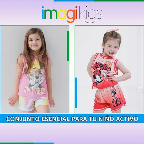 Vista 4 de Disney Minnie Mouse - Conjunto de camiseta sin mangas y pantalones cortos de malla, tallas de bebé a niño grande (12 meses - 10-12)