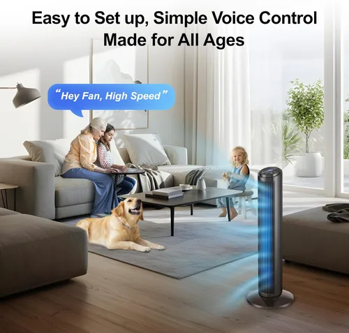 Vista 3 de Emerson SmartVoice - Ventilador de torre de 29 pulgadas, control de voz sin Wi-Fi, ventilador de torre inteligente para dormitorio, oscilación