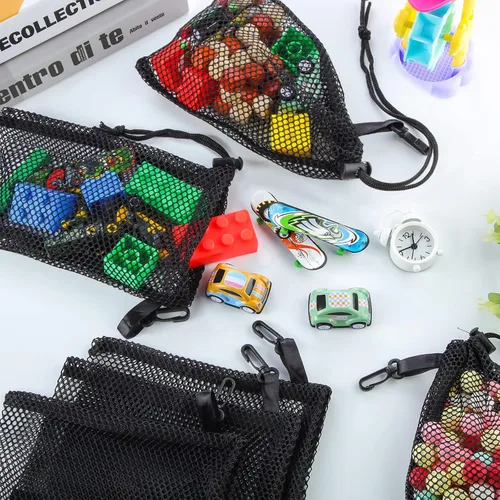 Vista 9 de 8 bolsas de malla negra con cordón y clips, pequeñas bolsas de malla de almacenamiento de nailon, bolsa para lavavajillas, bolsa de red para joyas