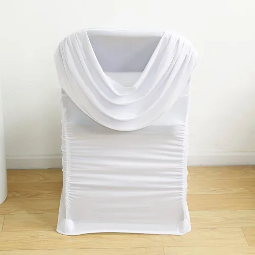 Vista 15 de Efavormart - Funda para silla de banquete de elastano con falda plisada con volantes y banda trasera cruzada, funda elástica negra para bodas y Negro