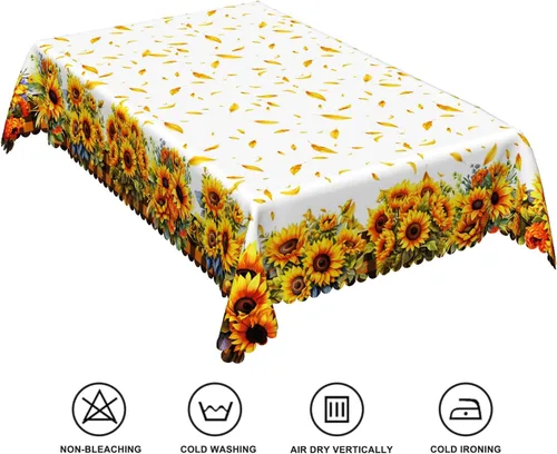 Vista 45 de Mantel rectangular floral de 52 x 70 pulgadas, color blanco y negro, estampado floral, a prueba de derrames y aceite, para cocina, comedor
