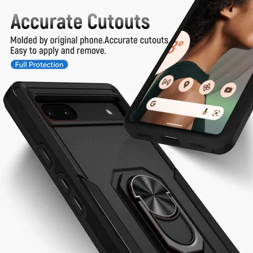 Vista 8 de Funda para Google Pixel 6A 5G con protector de pantalla, grado militar, de doble capa, resistente, a prueba de golpes, cubierta protectora de cuerpo