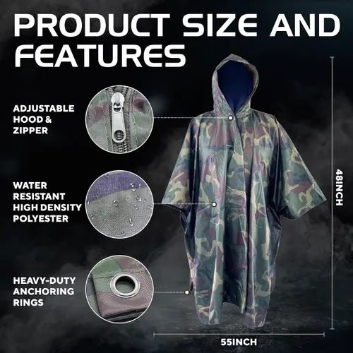 Vista 3 de Poncho nuclear militar M15 V.2, poncho táctico del ejército para la protección de CBRN, Camouflaje, Talla única