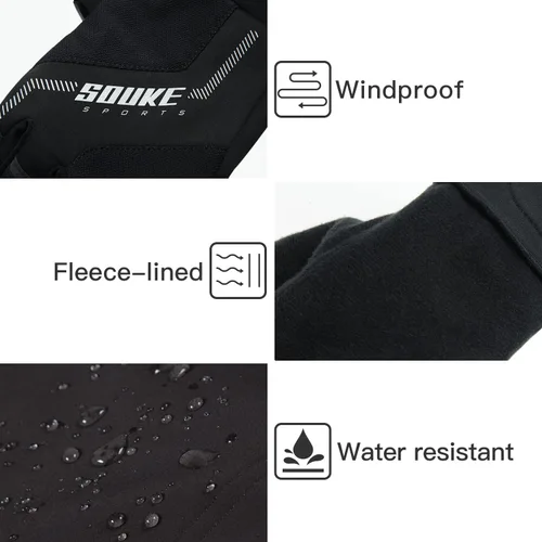 Vista 2 de Souke Sports Winter Cycling Bike Gloves Padded Fleece-Liner Full Finger Bicycle Shock-Absorbing Anti-Slip Warm MTB Road Biking Gloves for MenWomen