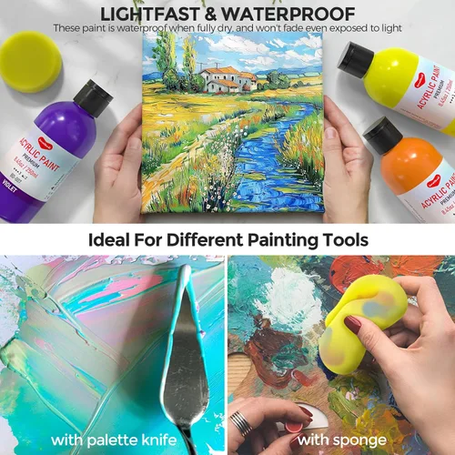 Vista 5 de Smallbudi Juego de pintura acrílica grande de 18 colores (8.45 onzas, 8.5 fl oz), pintura acrílica a granel no tóxica, suministros de pintura