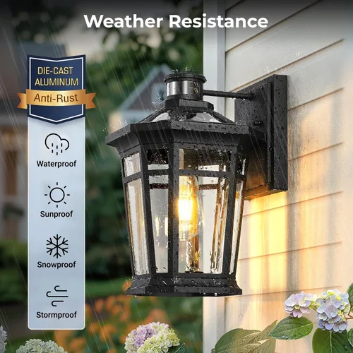 Vista 5 de VIANIS Luces exteriores grandes con sensor de movimiento negro, rango de detección ajustable, accesorios de iluminación exterior de aluminio