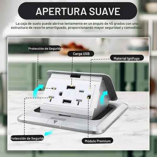 Vista 3 de Hoolerry Kit de 1 caja de cubierta de toma de corriente eléctrica de piso desplegable con cargador USB de 4.8 A, 20 amperios, impermeable
