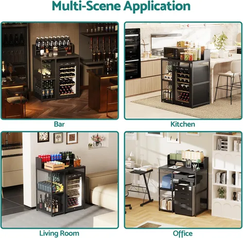 Vista 8 de Kikihouse - Estante de cocina de 4 niveles estilo industrial, soporte para mini refrigerador y microondas, estante de almacenamiento de utilidad