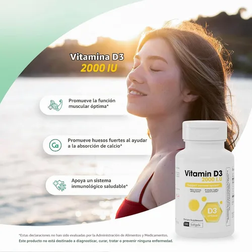 Vista 3 de Vitamina D3 2000 UI Softgels Inmune Bone Muscle Support 100 Count
