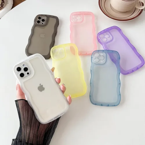 Vista 2 de Caseative Funda para iPhone 12 Pro, funda de color sólido con marco ondulado rizado transparente, suave (negro, 12 Pro) Solid Color Curly Wave