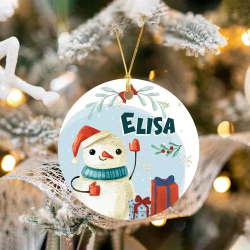 Vista 4 de Adorno de muñeco de nieve personalizado, muñeco de nieve de Papá Noel, adorno de Navidad con nombre personalizado, lindo adorno de muñeco de nieve