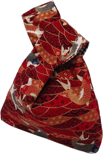 Vista 5 de BAR Elegante bolsa de muñeca de algodón con patrón japonés, bolsa de nudo, bolsa de lona portátil para mujer, mujer
