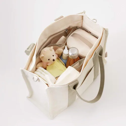 Vista 6 de Bebefit Bolsa de pañales con bolsa organizadora y bolsa aislada para mamá y papá material de espiga 12 bolsillos