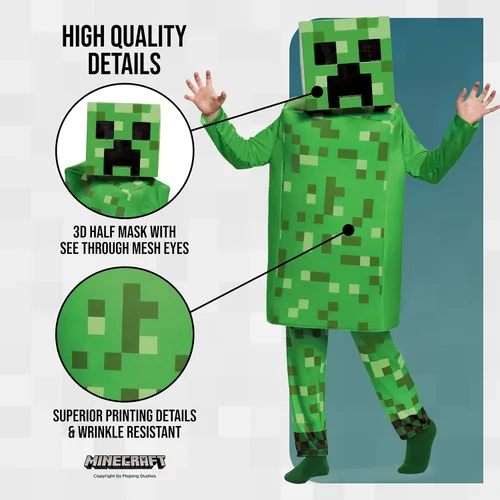 Vista 4 de Disfraz de Minecraft Creeper Deluxe verde grande 10-12