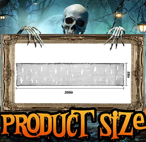 Vista 2 de Tela espeluznante de Halloween de 200 x 59 pulgadas, decoraciones de Halloween espeluznantes negras, gasa espeluznante de gran