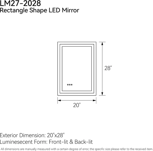 Vista 3 de Espejo LED para baño de 20 x 28 pulgadas, espejo de tocador de baño con luces, espejo iluminado antivaho montado en la pared, espejo iluminado