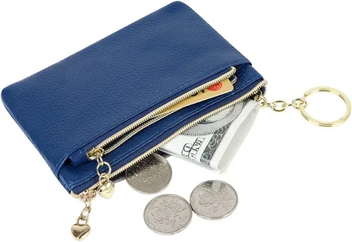 Vista 3 de Monedero de cuero genuino para mujer, con cremallera, bolsillo y bolsillo, Azul real