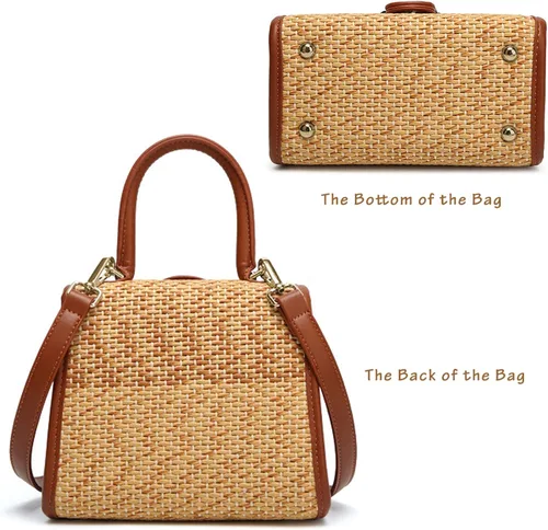Vista 2 de boshiho Bolso de mano tejido de paja retro para mujer, pequeño bolso cruzado para el hombro, bolso de mensajero