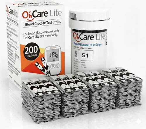 Vista 5 de Oh'Care Lite Monitor de prueba de azúcar en la sangre, tiras de prueba de glucosa y lancetas para análisis de sangre, suministros para diabéticos