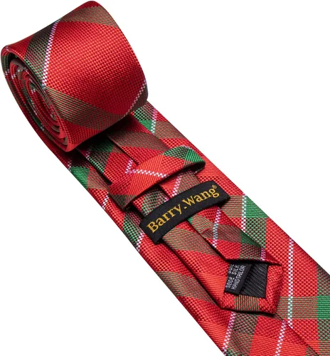 Vista 121 de Barry.Wang Juego de corbatas a cuadros para hombre con pañuelo gemelos de rayas clásicas