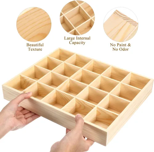 Vista 4 de Artibetter 1 caja de almacenamiento de madera con 20 compartimentos, estable, práctica, para ropa interior, organizador de calcetines, contenedor