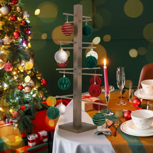 Vista 4 de Árbol de exhibición de adornos navideños de 32 pulgadas, centros de mesa para mesas, soporte para árbol de adornos de mesa, árbol artificial de mesa
