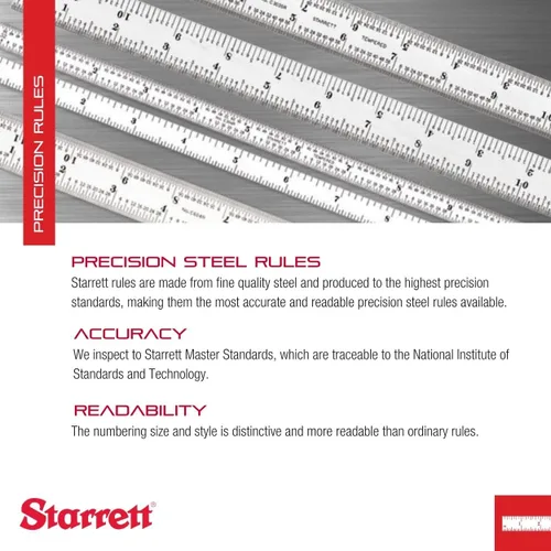 Vista 4 de Starrett Regla de acero totalmente flexible con acabado cromado satinado, lectura rápida y graduación en pulgadas, graduación 3R, 6 pulgadas